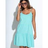Pour Moi Lola Strappy Tiered Cotton Slub Jersey Beach Dress Aqua