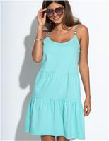 Pour Moi Lola Strappy Tiered Cotton Slub Jersey Beach Dress Aqua
