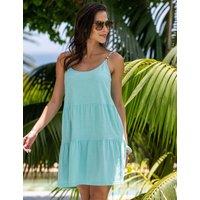 Pour Moi Lola Strappy Tiered Cotton Slub Jersey Beach Dress Aqua