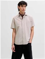 JACK & JONES Regular Fit Cotton Rich Short Sleeve Shirt Khaki