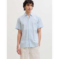 JACK & JONES Regular Fit Cotton Rich Short Sleeve Shirt Blue Mix