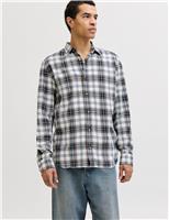 JACK & JONES Regular Fit Pure Cotton Checked Flannel Shirt White Mix