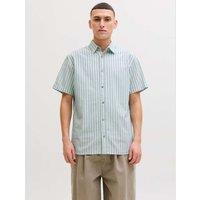 JACK & JONES Regular Fit Pure Cotton Striped Short Sleeve Oxford Shirt Green