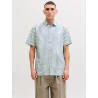 JACK & JONES Regular Fit Pure Cotton Striped Short Sleeve Oxford Shirt Green