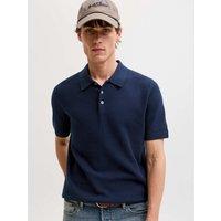 JACK & JONES Pure Cotton Knitted Polo Shirt Navy