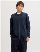 Cotton Blend Zip Up Cardigan