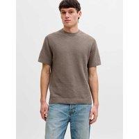 JACK & JONES Pure Cotton Textured Knitted Crew Neck Brown