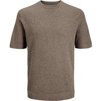 JACK & JONES Pure Cotton Textured Knitted Crew Neck Brown