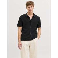 JACK & JONES Regular Fit Cotton Rich Knitted Short Sleeve Shirt Black