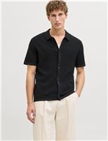 JACK & JONES Regular Fit Cotton Rich Knitted Short Sleeve Shirt Black