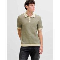 JACK & JONES Pure Cotton Textured Knitted Polo Shirt Olive