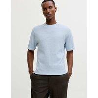 JACK & JONES Pure Cotton Textured Knitted Crew Neck Light Blue