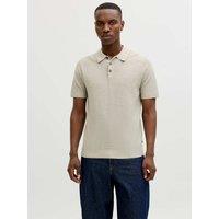 JACK & JONES Pure Cotton Knitted Polo Shirt Beige