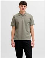 JACK & JONES Cotton Blend Textured Polo Shirt Khaki