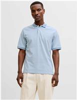 JACK & JONES Cotton Blend Polo Shirt Light Blue