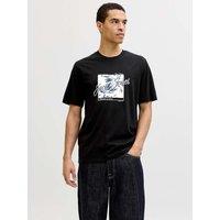 JACK & JONES Pure Cotton Tropical Graphic Print T-Shirt Black