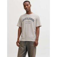 JACK & JONES Pure Cotton Graphic Slogan T-Shirt Cream Mix