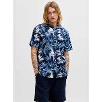 JACK & JONES Regular Fit Pure Cotton Short Sleeve Hawaiian Shirt Navy Mix