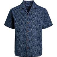 JACK & JONES Relaxed Fit Pure Cotton Geometric Short Sleeve Shirt Dark Navy