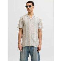 JACK & JONES Relaxed Fit Cotton Linen Blend Striped Short Sleeve Shirt Beige