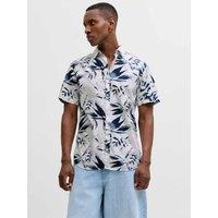 JACK & JONES Regular Fit Pure Cotton Short Sleeve Hawaiian Shirt White Mix