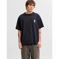 JACK & JONES Pure Cotton Flower Graphic T-Shirt Black