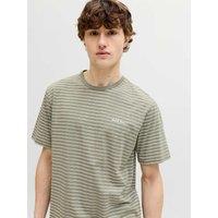 JACK & JONES Cotton Rich Striped Crew Neck T-Shirt Khaki Mix