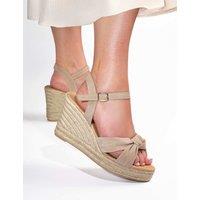 Jones Bootmaker Suede Knot Ankle Strap Wedge Espadrilles Sand