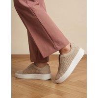 Jones Bootmaker Suede Slip On Flatform Trainers Sand