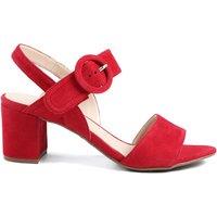 Jones Bootmaker Suede Buckle Ankle Strap Block Heel Sandals Red