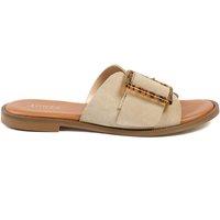Jones Bootmaker Suede Buckle Flat Mules Beige