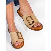 Jones Bootmaker Suede Buckle Flat Mules Beige