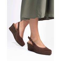 Jones Bootmaker Wide Fit Suede Wedge Closed Toe Espadrilles Chocolate