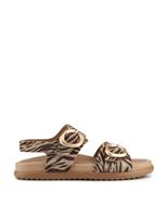 Jones Bootmaker Leather Zebra Buckle Flatform Slingback Sandals Brown Mix