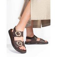 Jones Bootmaker Leather Buckle Ankle Strap Platform Sandals Chocolate