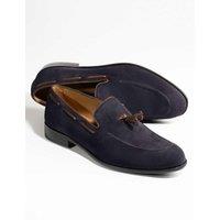 Jones Bootmaker Suede Slip On Tassel Loafers Navy