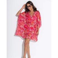 Pour Moi Chiffon V-Neck Embellished Kaftan Beach Dress Red Mix