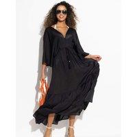 Pour Moi Textured Maxi Tiered Kaftan Beach Dress Black