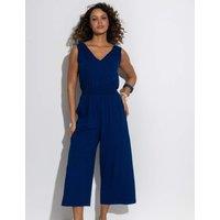 Pour Moi Maya Fuller Bust Cotton Slub Jersey Built Up Cropped Leg Jumpsuit Navy