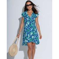Pour Moi Penny Frill Wrap Woven Beach Dress Aqua Mix