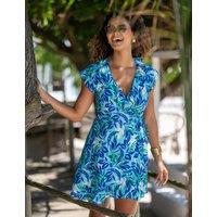 Pour Moi Penny Frill Wrap Woven Beach Dress Aqua Mix