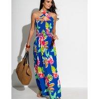 Pour Moi Zoey Floral Maxi Shirred Beach Dress Blue Mix