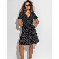 Pour Moi Danielle Elasticated Chanel Tiered Short Dress Black Mix