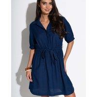 Pour Moi Blair Half Placket Channel Waist Shirt Dress Navy