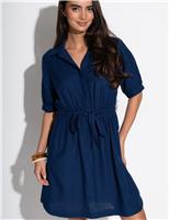 Drawstring Mini Shirt Dress
