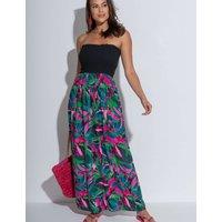 Pour Moi Emma Strapless Shirred Maxi Beach Dress Black Mix