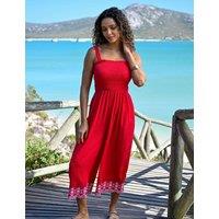 Pour Moi Lauren Embroidered Shirred Jumpsuit Red