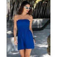 Pour Moi Lottie Strapless Shirred Beach Playsuit Bright Blue