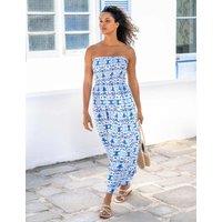 Pour Moi Emma Strapless Shirred Maxi Beach Dress White Mix