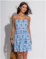 Mia Printed Frill Detail Shirred Beach Dress
